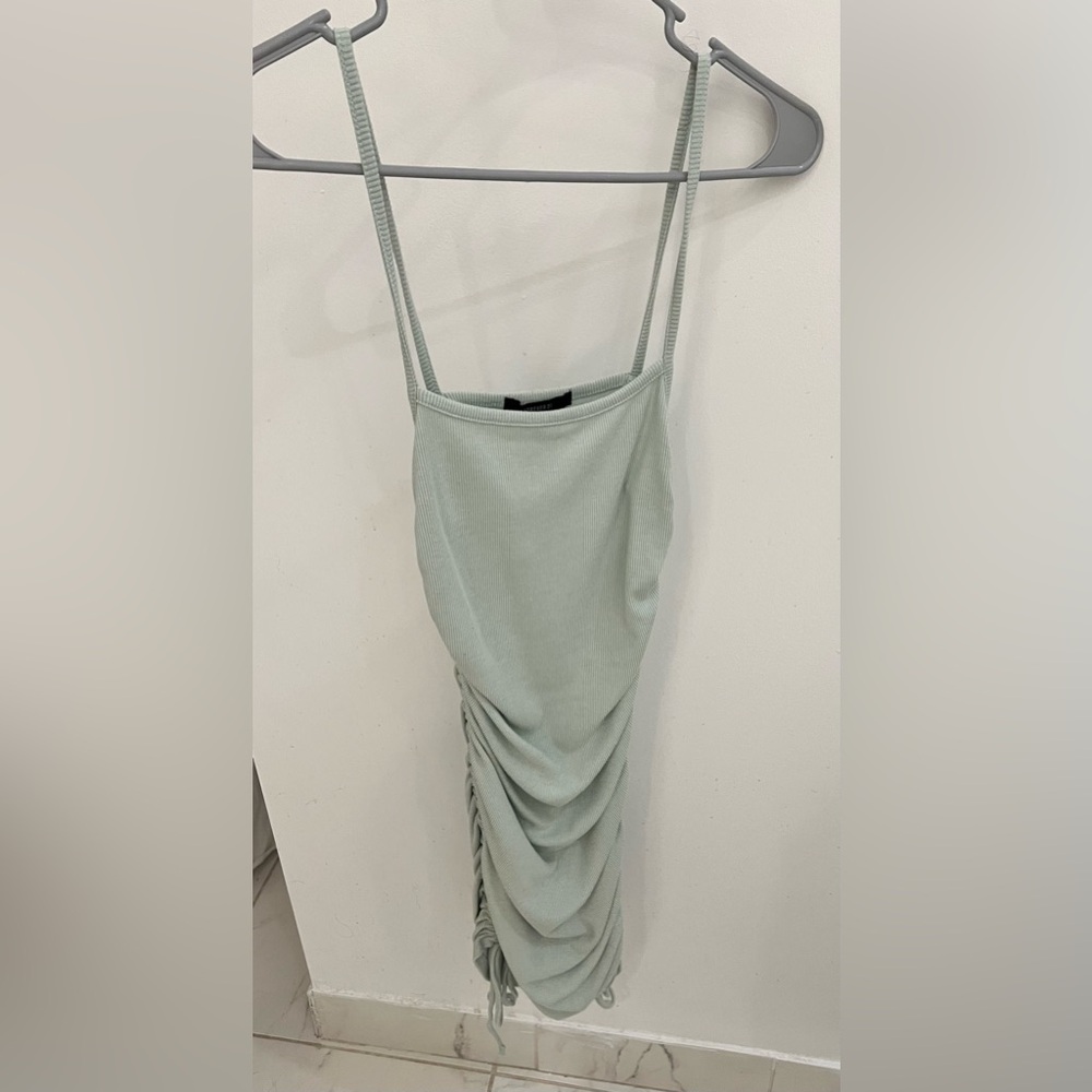 Mint green drawstring ruched dress